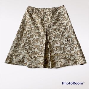 Karen Millen Beige floral print Antique Gold Tapestry Pleated Skirt size 8
